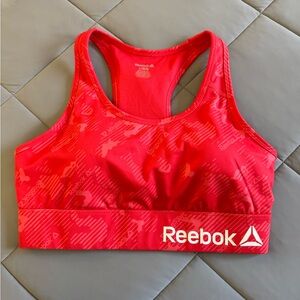 Reebok Bright Red Racerback Sports Bra with White Logo